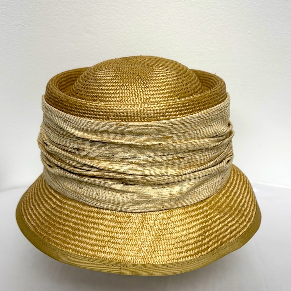 Women's Bucket Hat Sandra Phillips London Vintage Burlap Straw